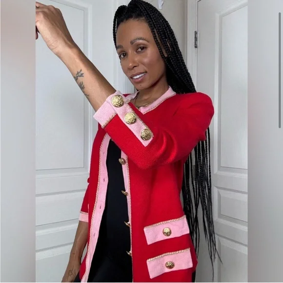 St. John Collection Vintage Knit Cardigan Pink & Red - Picture 3 of 5